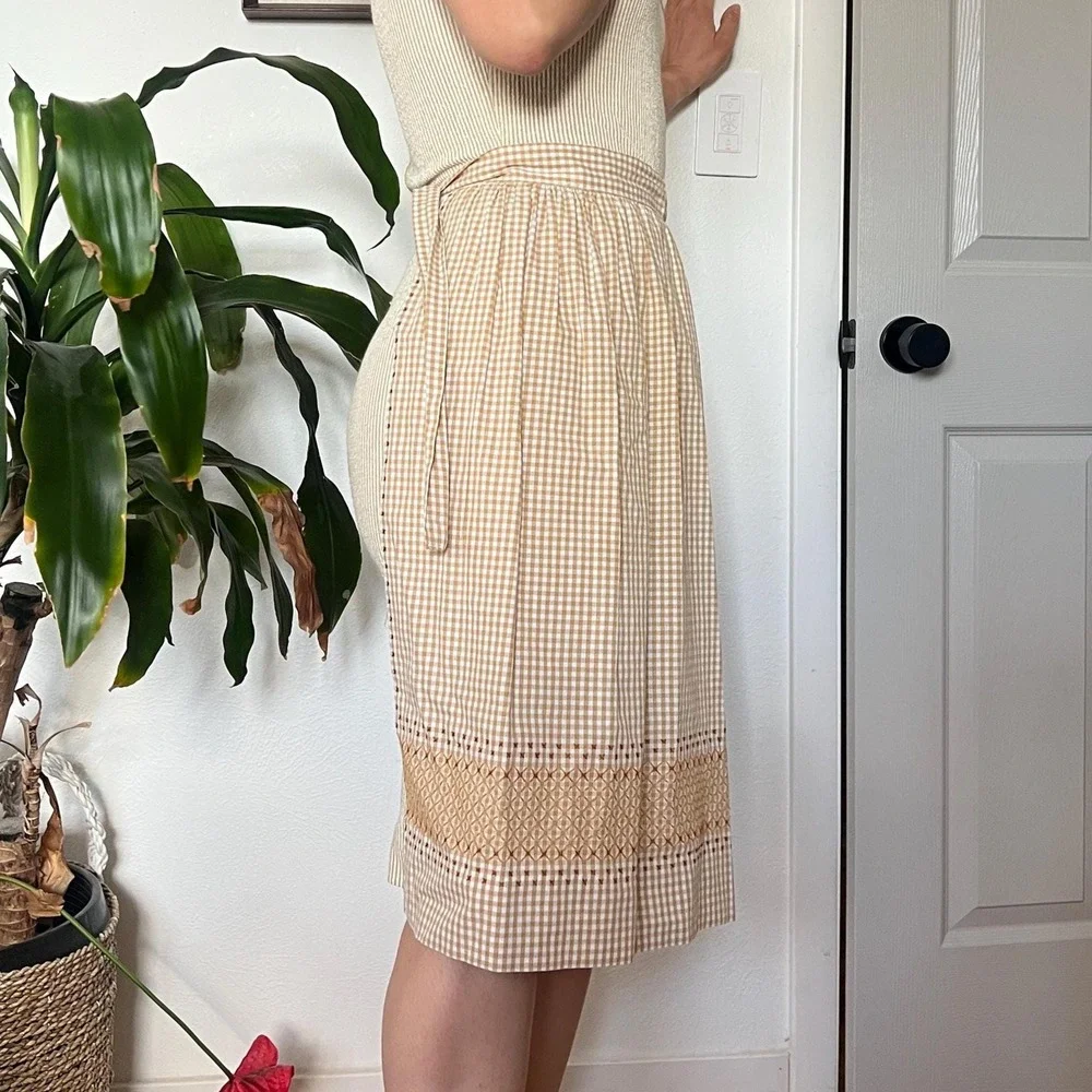 Vintage‎ 70s handmade apron Tan Gingham Farmhouse Kitchen Retro Cottagecore